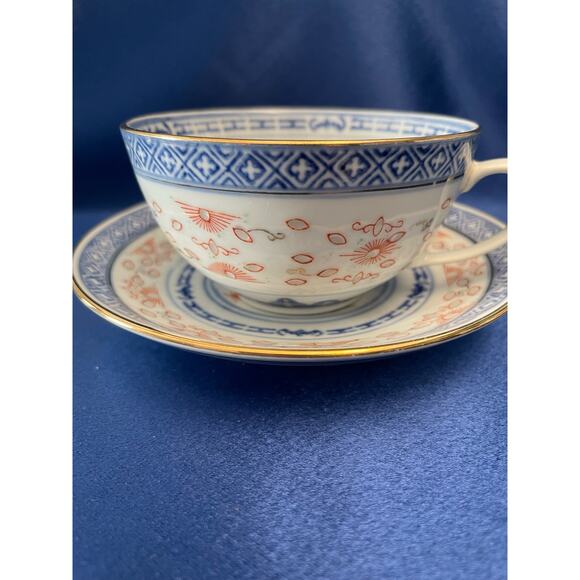 Set of 3 Chinese Grain of Rice Porcelain Tea Cup and Saucer - Picture 7 of 9